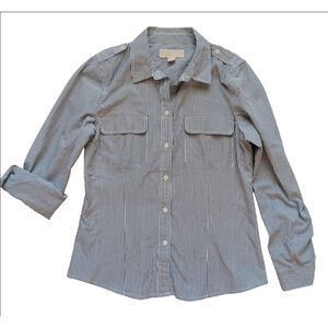 Women's Michael Kors Striped Button-Up Shirt Size M Blue/White